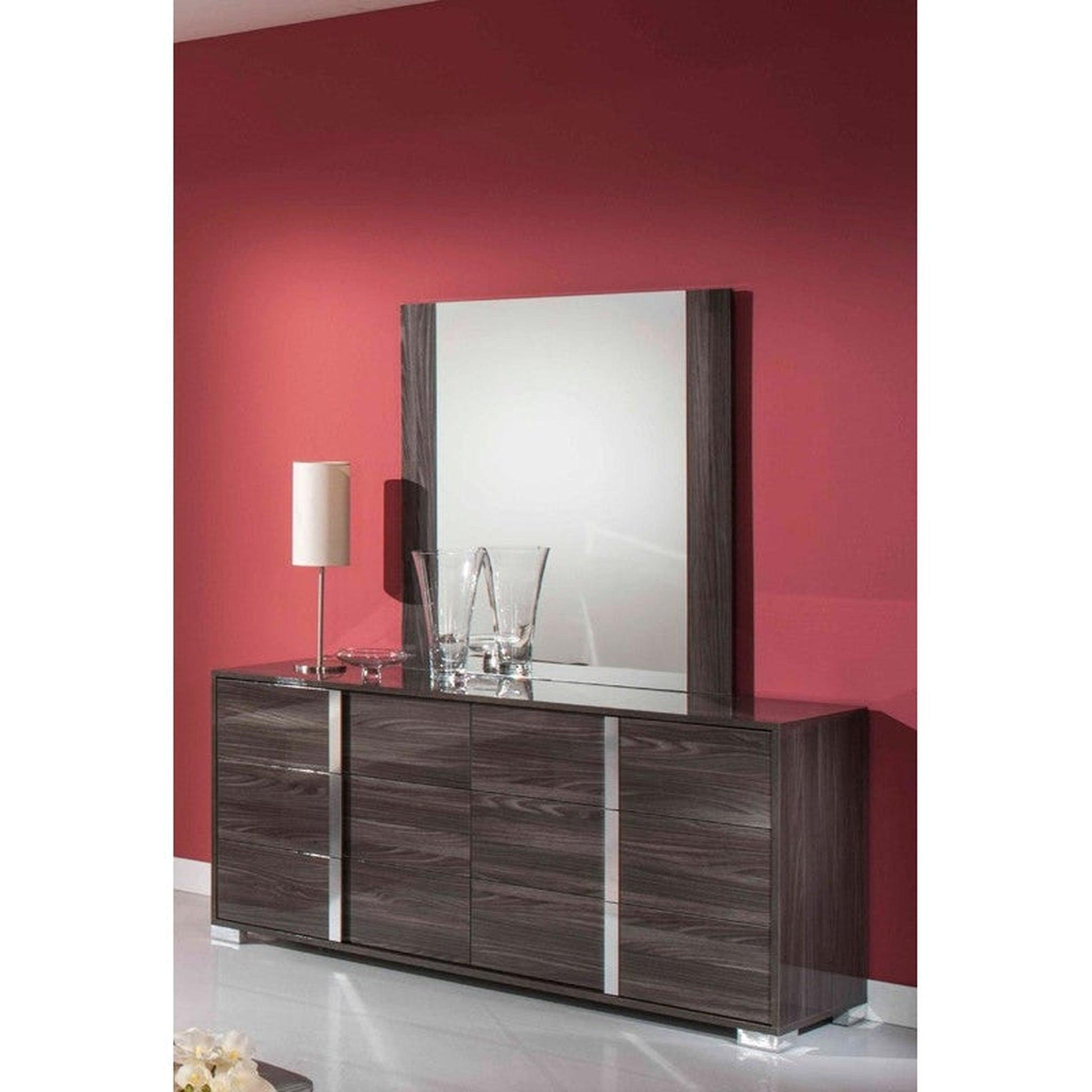 HomeRoots Modern Glossy Wall Mirror In Gray