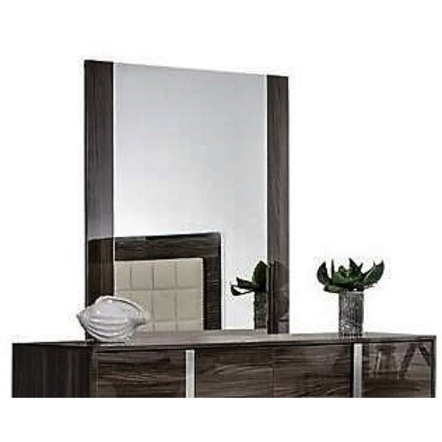 HomeRoots Modern Glossy Wall Mirror In Gray