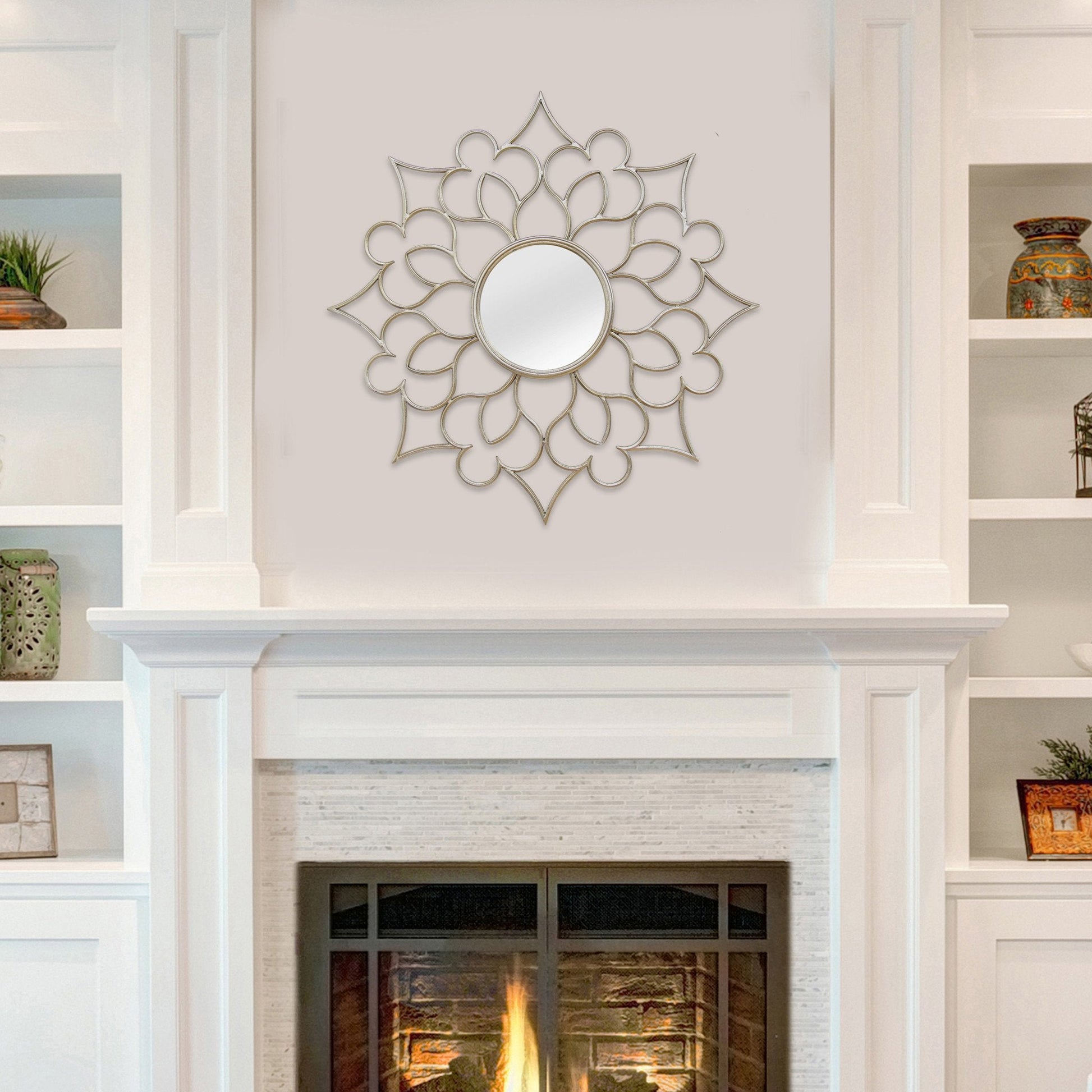 HomeRoots Quatrefoil-Framed Wall Mirror In Silver Finish