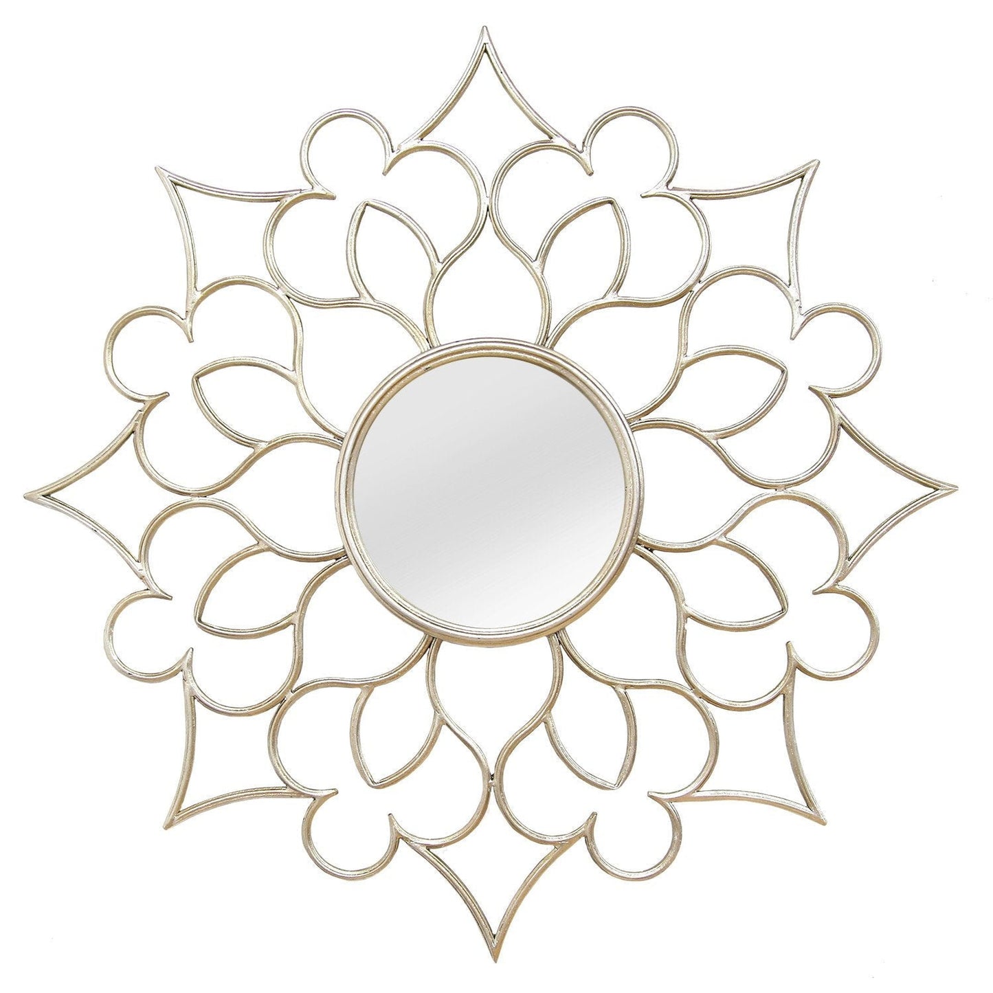 HomeRoots Quatrefoil-Framed Wall Mirror In Silver Finish