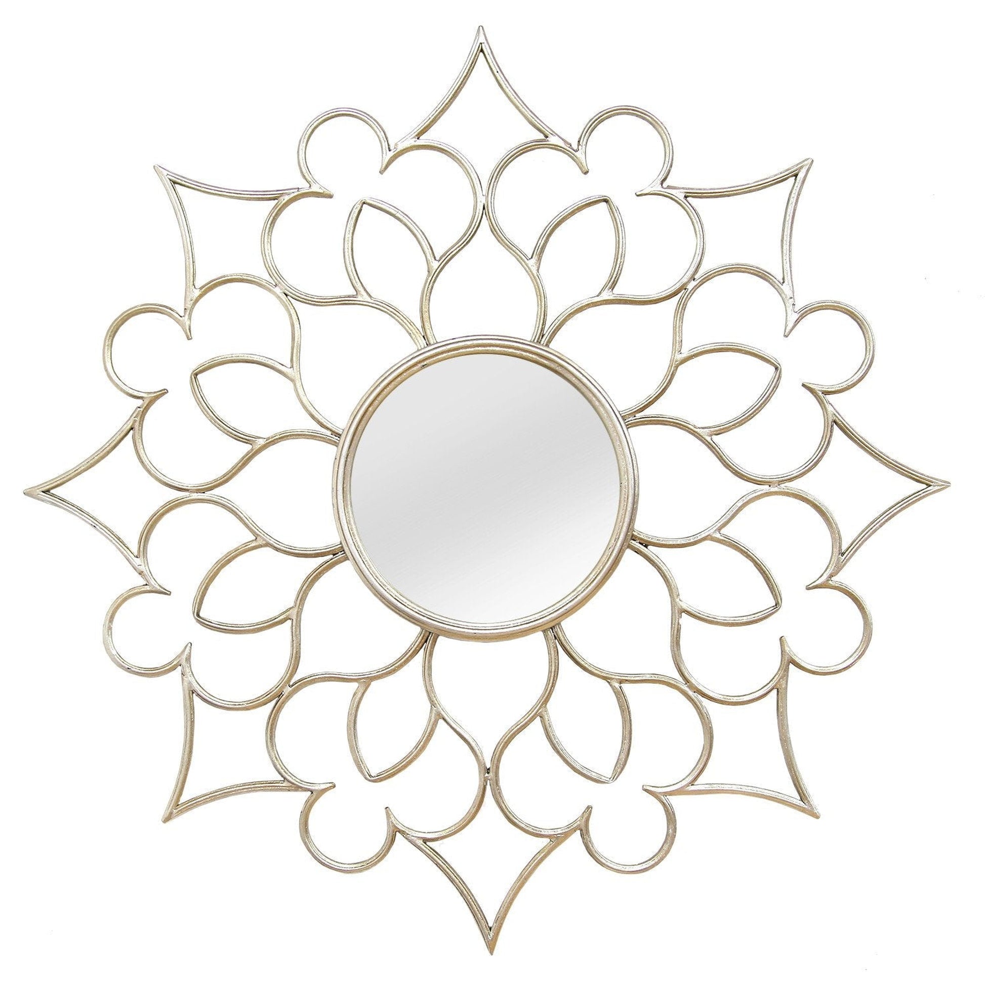 HomeRoots Quatrefoil-Framed Wall Mirror In Silver Finish