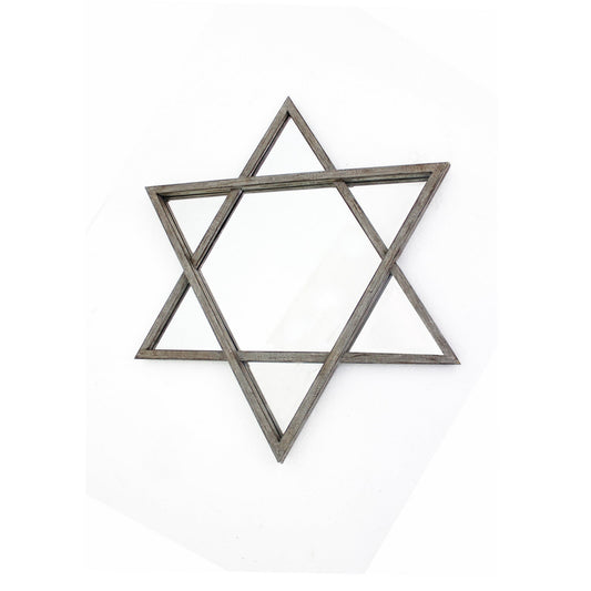 HomeRoots Rustic Hexagram Wooden Cosmetic Mirror In Silver