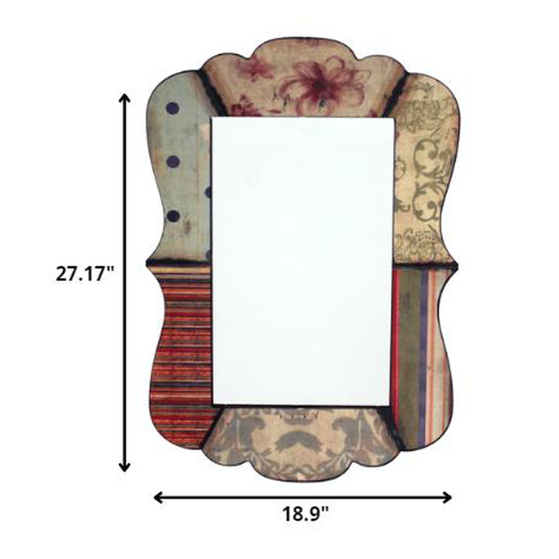 HomeRoots Rustic Pretty Patchwork Scalloped Hanging Wall Mirror