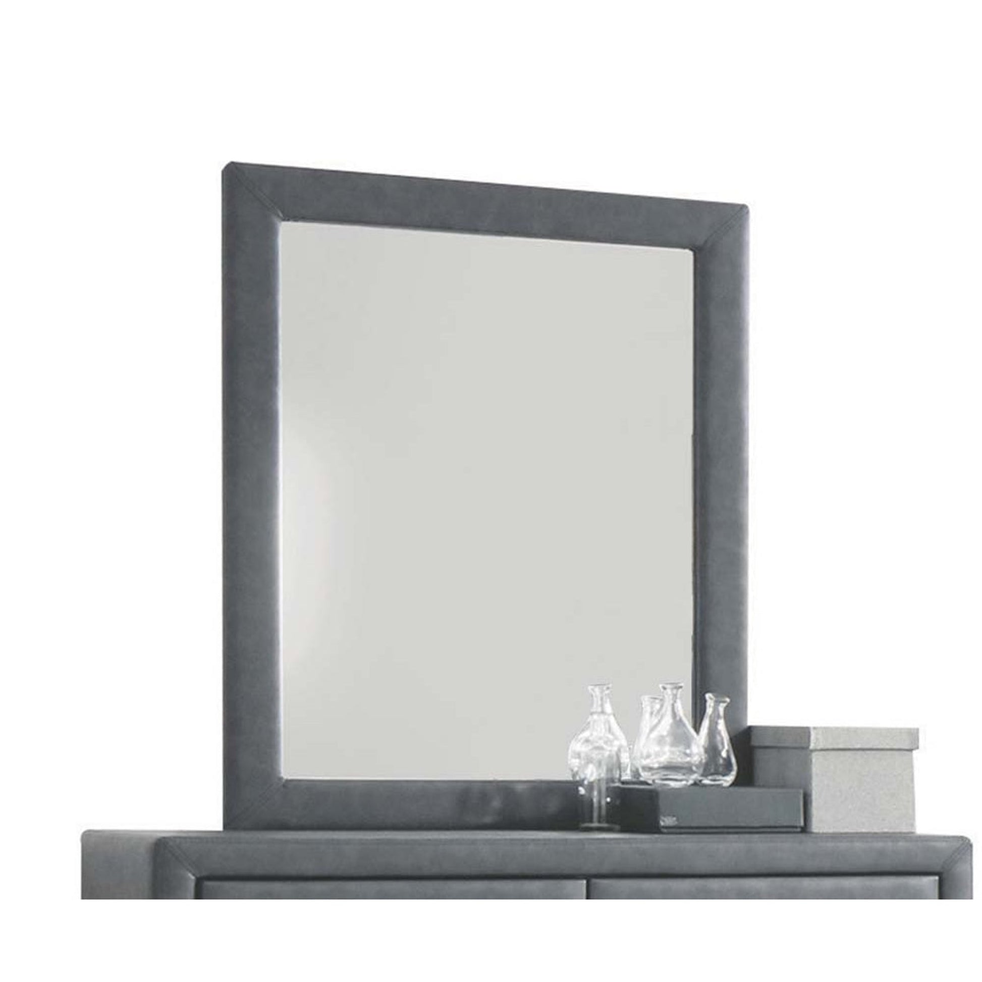 HomeRoots Upholstered Accent Vanity Mirror In 2-Tone Gray Finish