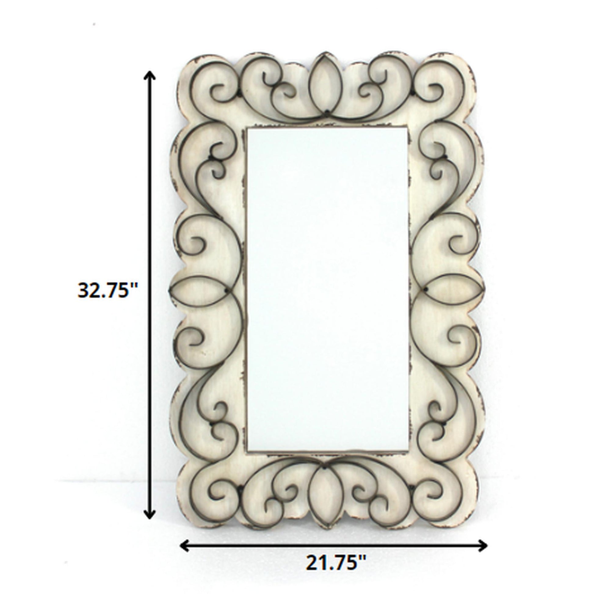 HomeRoots Vintage Decorative Wood & Metal Wall Mirror In Antique White Finish