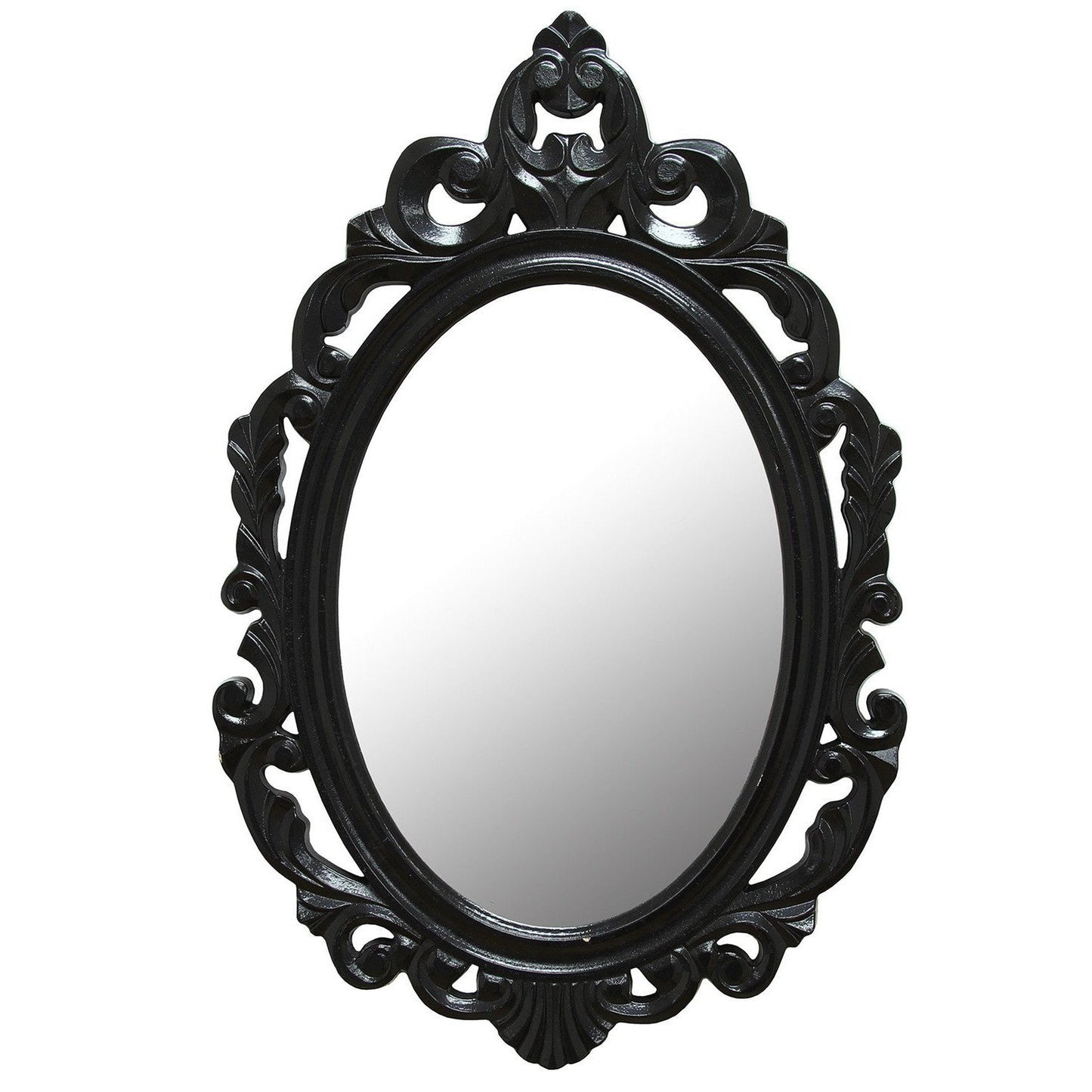 HomeRoots Vintage-Style Baroque Wall Mirror In Glossy Black Finish