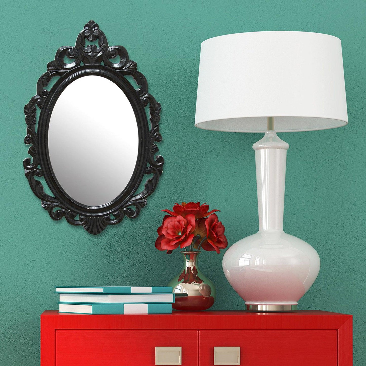 HomeRoots Vintage-Style Baroque Wall Mirror In Glossy Black Finish