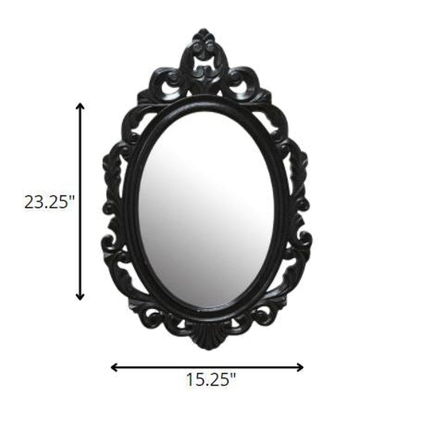 HomeRoots Vintage-Style Baroque Wall Mirror In Glossy Black Finish