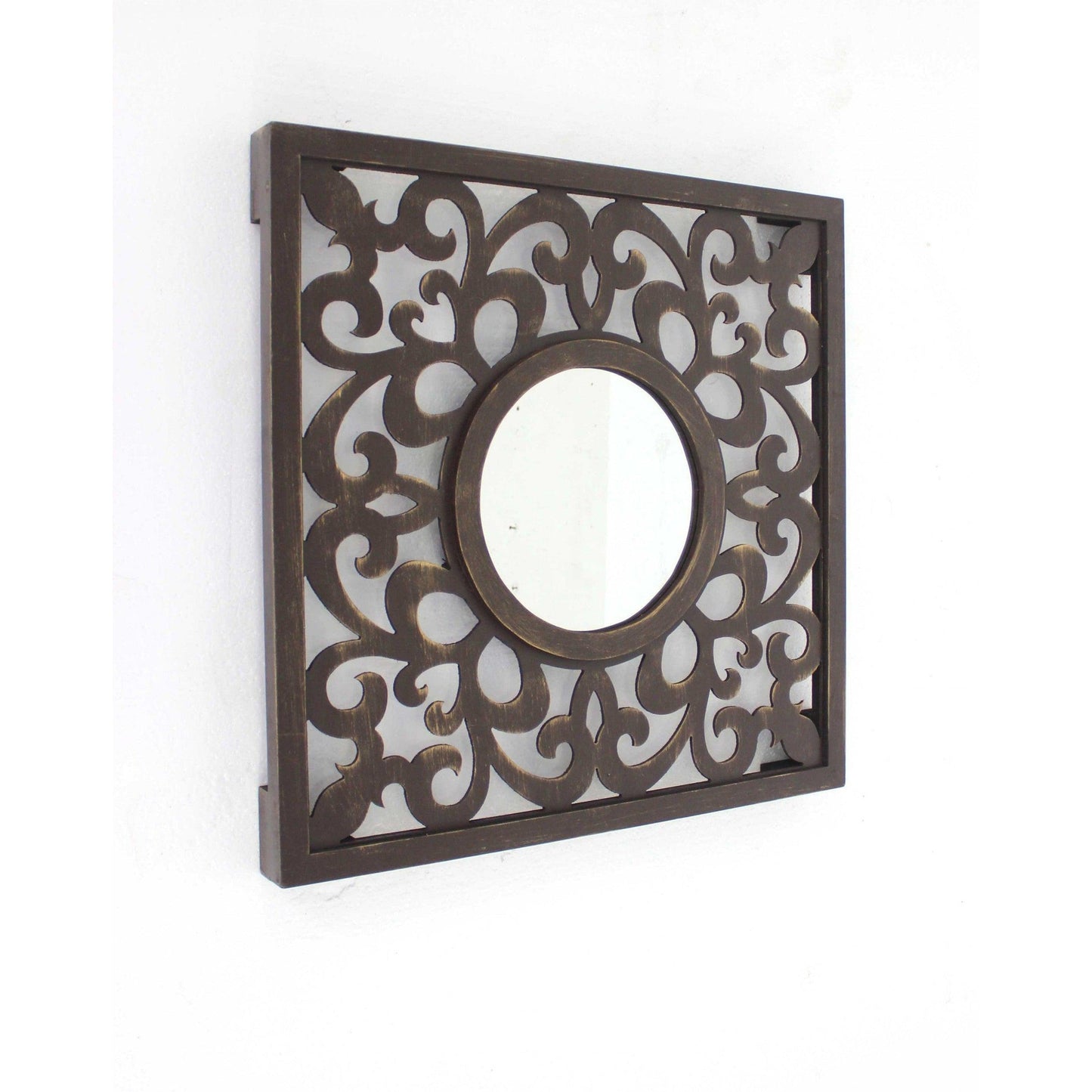 HomeRoots Vintage Wall Mirror In Brown Finish