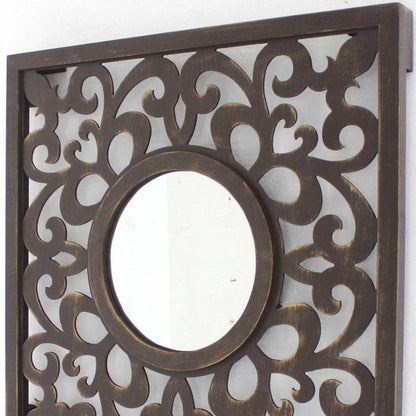 HomeRoots Vintage Wall Mirror In Brown Finish