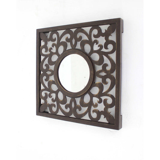 HomeRoots Vintage Wall Mirror In Brown Finish