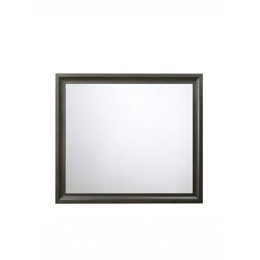 HomeRoots Wooden Rectangular Beveled Mirror In Antique Gray Finish