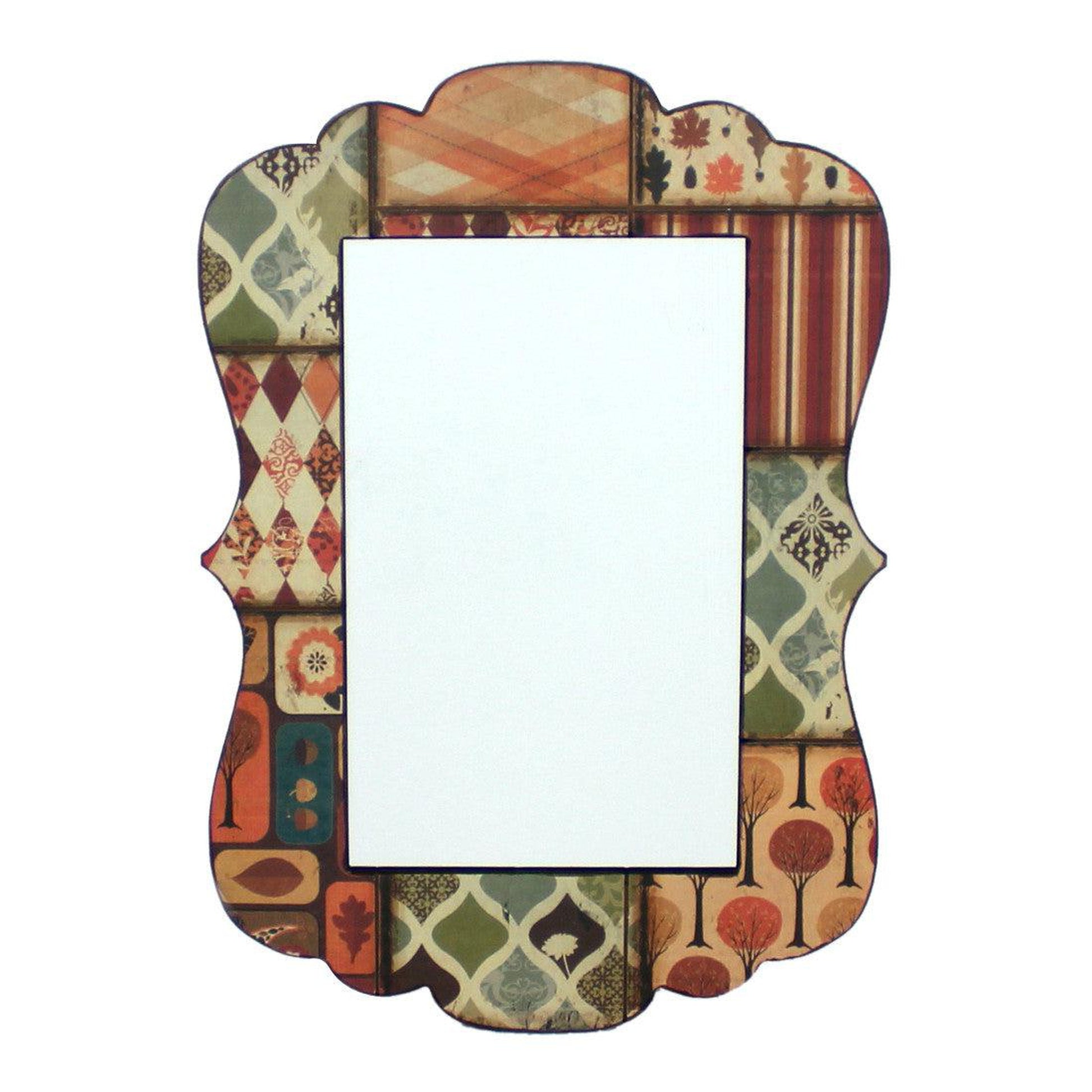 Homeroots Hanging Wall Mirror With Green And Orange Vintage Patchwork