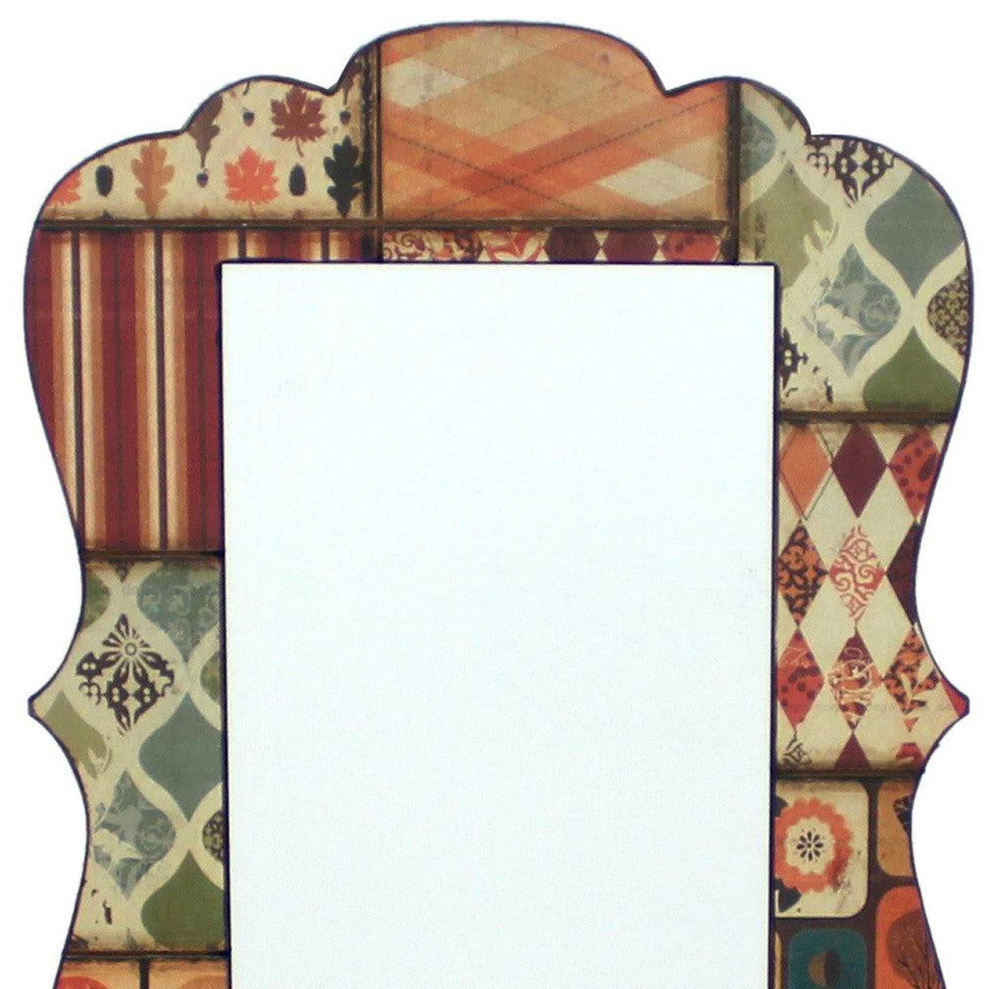 Homeroots Hanging Wall Mirror With Green And Orange Vintage Patchwork