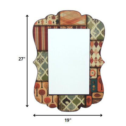 Homeroots Hanging Wall Mirror With Green And Orange Vintage Patchwork
