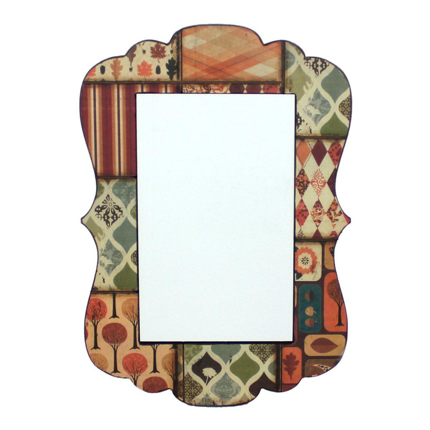 Homeroots Hanging Wall Mirror With Green And Orange Vintage Patchwork