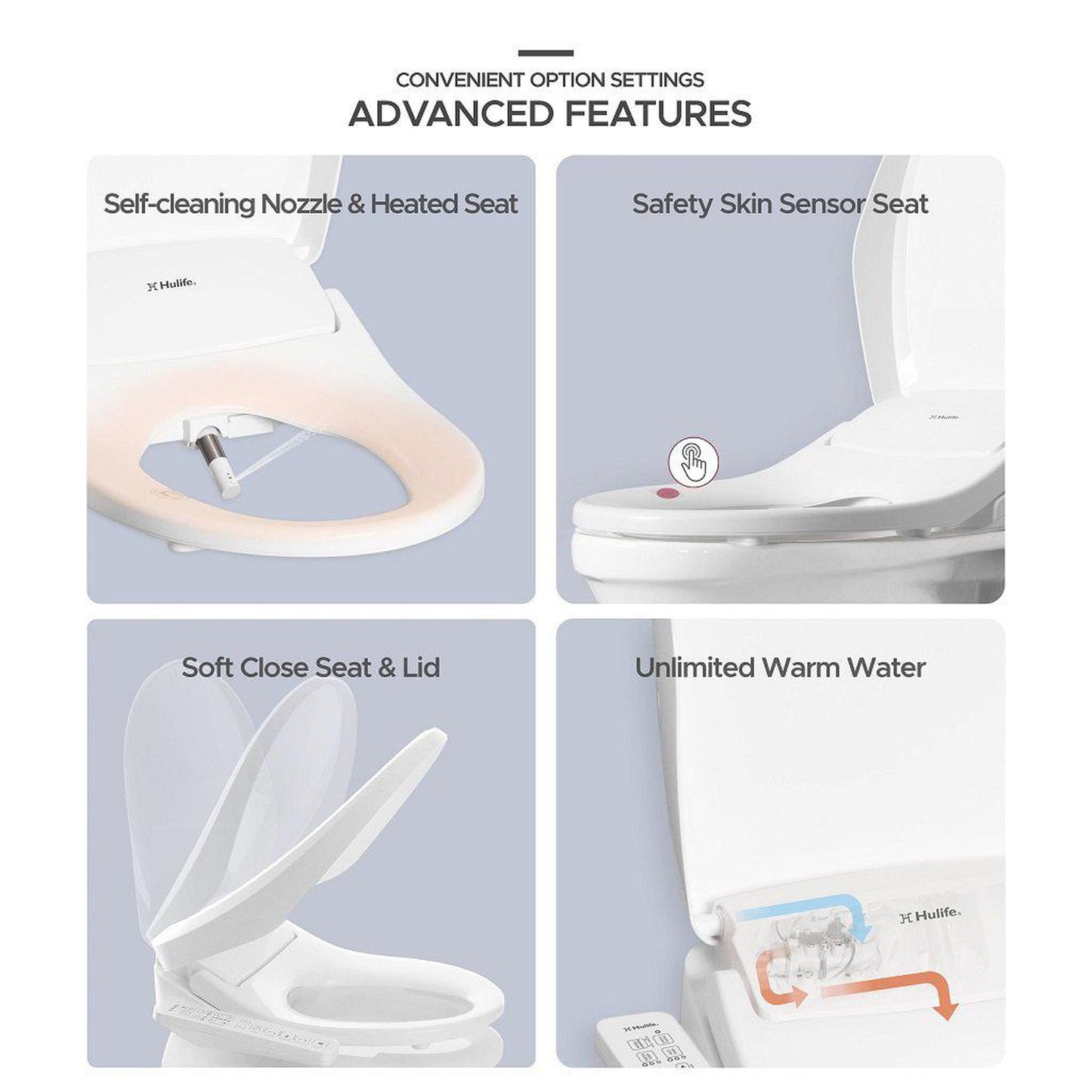 Hulife HLB-1000EC 21" Elongated White Electric Bidet Toilet Seat With Side Touch Control Panel