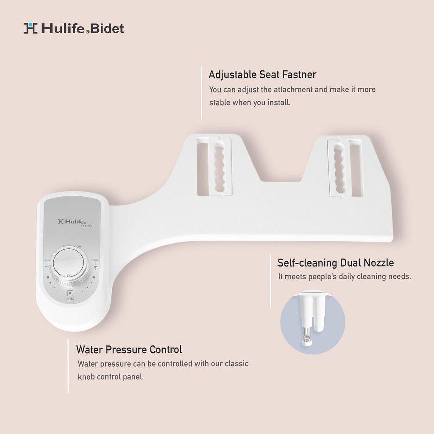 Hulife HLB-200 Non-Electric Dual Nozzle Bidet Toilet Attachment