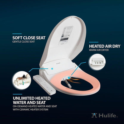 Hulife HLB-3000EC 21" Elongated White Electric Bidet Toilet Seat With Side Touch Control Panel