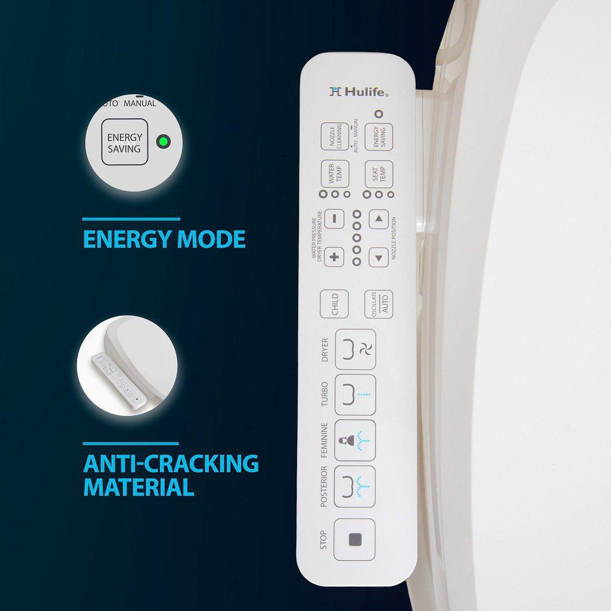 Hulife HLB-3000EC 21" Elongated White Electric Bidet Toilet Seat With Side Touch Control Panel