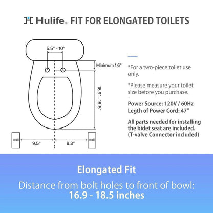 Hulife HLB-3000ER 21" Elongated White Electric Bidet Toilet Seat With Wireless Remote Control