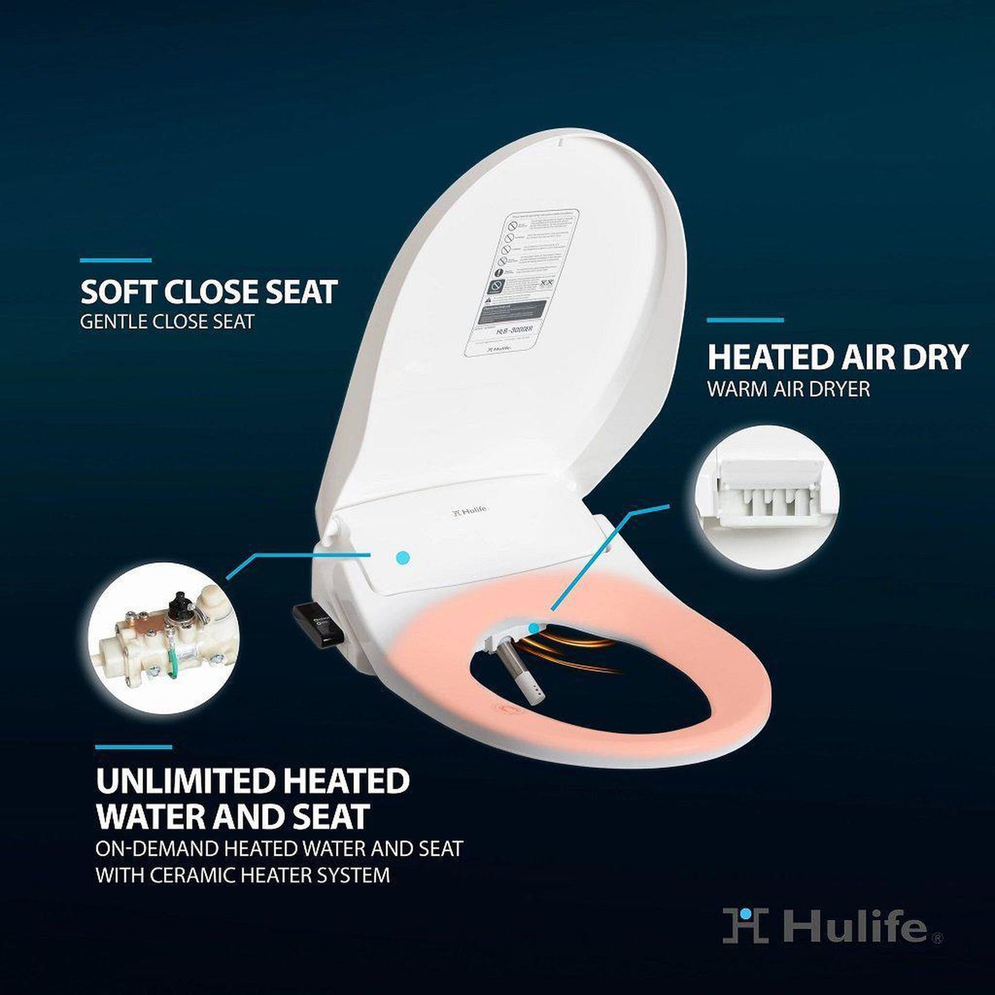 Hulife HLB-3000ER 21" Elongated White Electric Bidet Toilet Seat With Wireless Remote Control