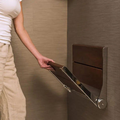 Invisia 18" Rectangle Ash Stained Bamboo Wall-Mounted SerenaSeat Fold Down Shower Seat With Powder Coated Grey Frame