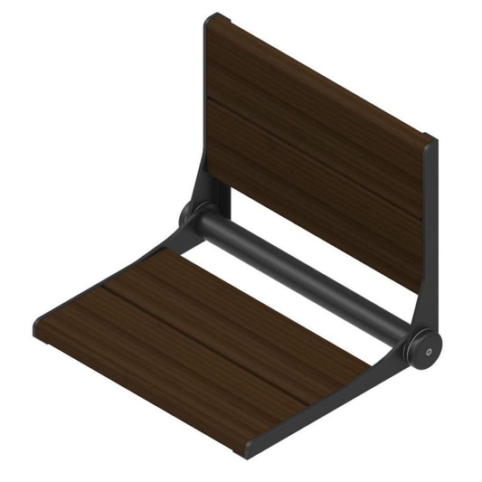 Invisia 18" Rectangle Walnut Stained Bamboo Wall-Mounted SerenaSeat Fold Down Shower Seat With Matte Black Frame