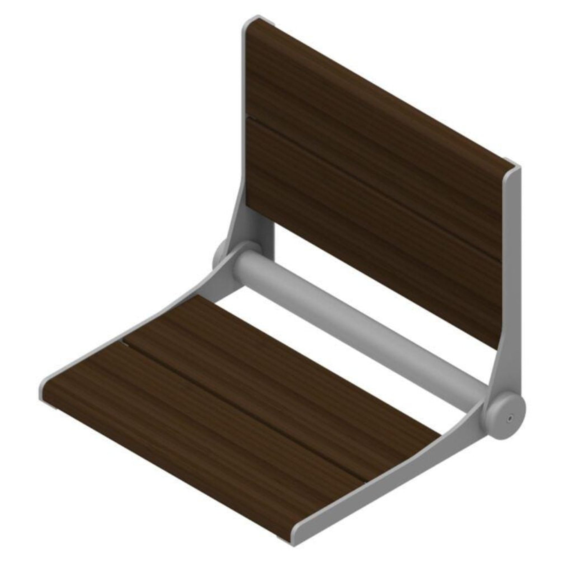 Invisia 18" Rectangle Walnut Stained Bamboo Wall-Mounted SerenaSeat Fold Down Shower Seat With Powder Coated Grey Frame