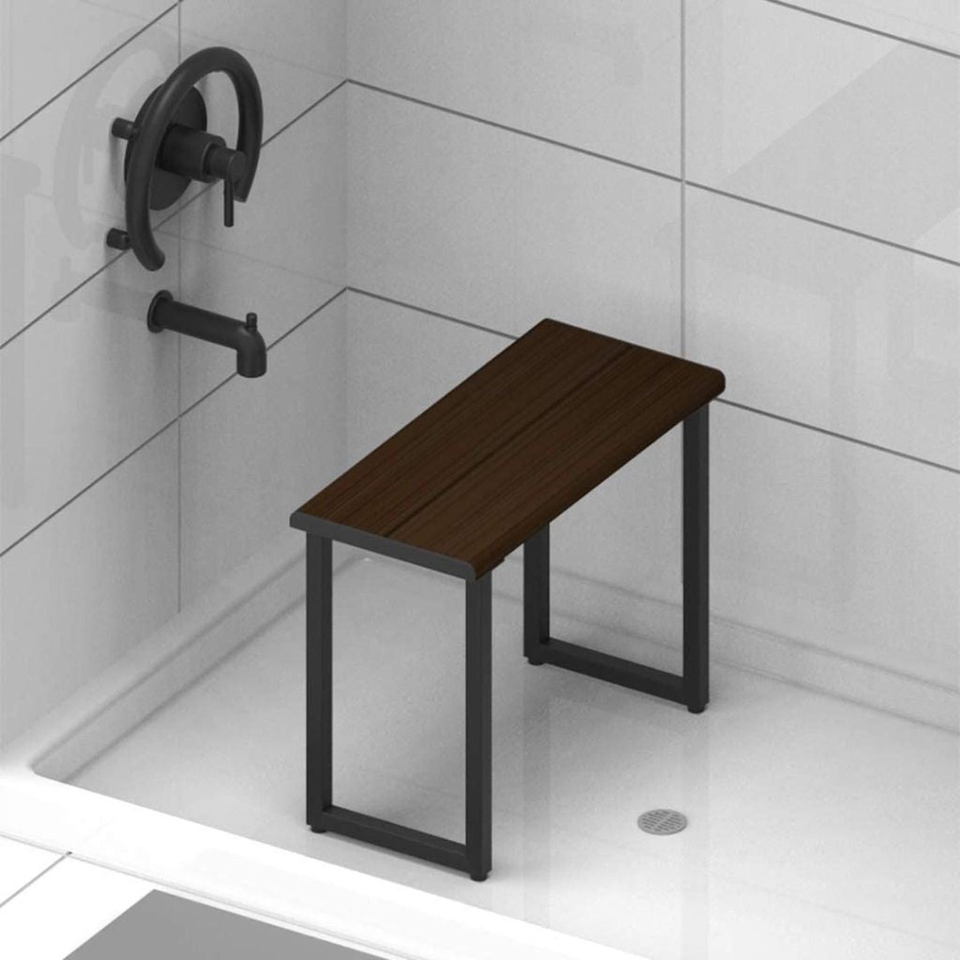 Invisia 24" Rectangle Ash Stained Bamboo Freestanding Shower Bench With Black Frame