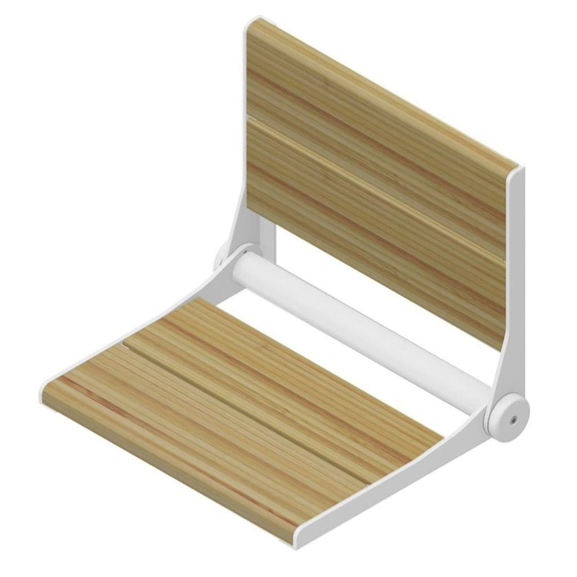 Invisia 26" Rectangle Honey Stained Bamboo Wall-Mounted SerenaSeat Fold Down Shower Seat With Matte White Frame