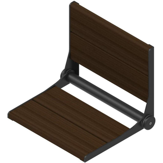 Invisia 26" Rectangle Walnut Stained Bamboo Wall-Mounted SerenaSeat Fold Down Shower Seat With Matte Black Frame