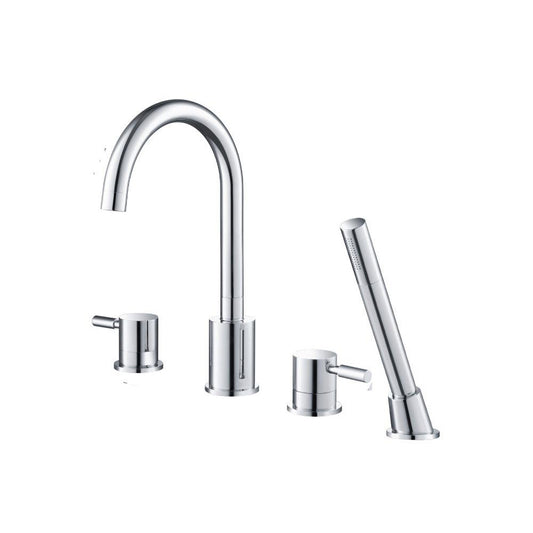 Isenberg Serie 100 14" Four-Hole Chrome Solid Brass Deck-Mounted Roman Bathtub Faucet With Hand Shower