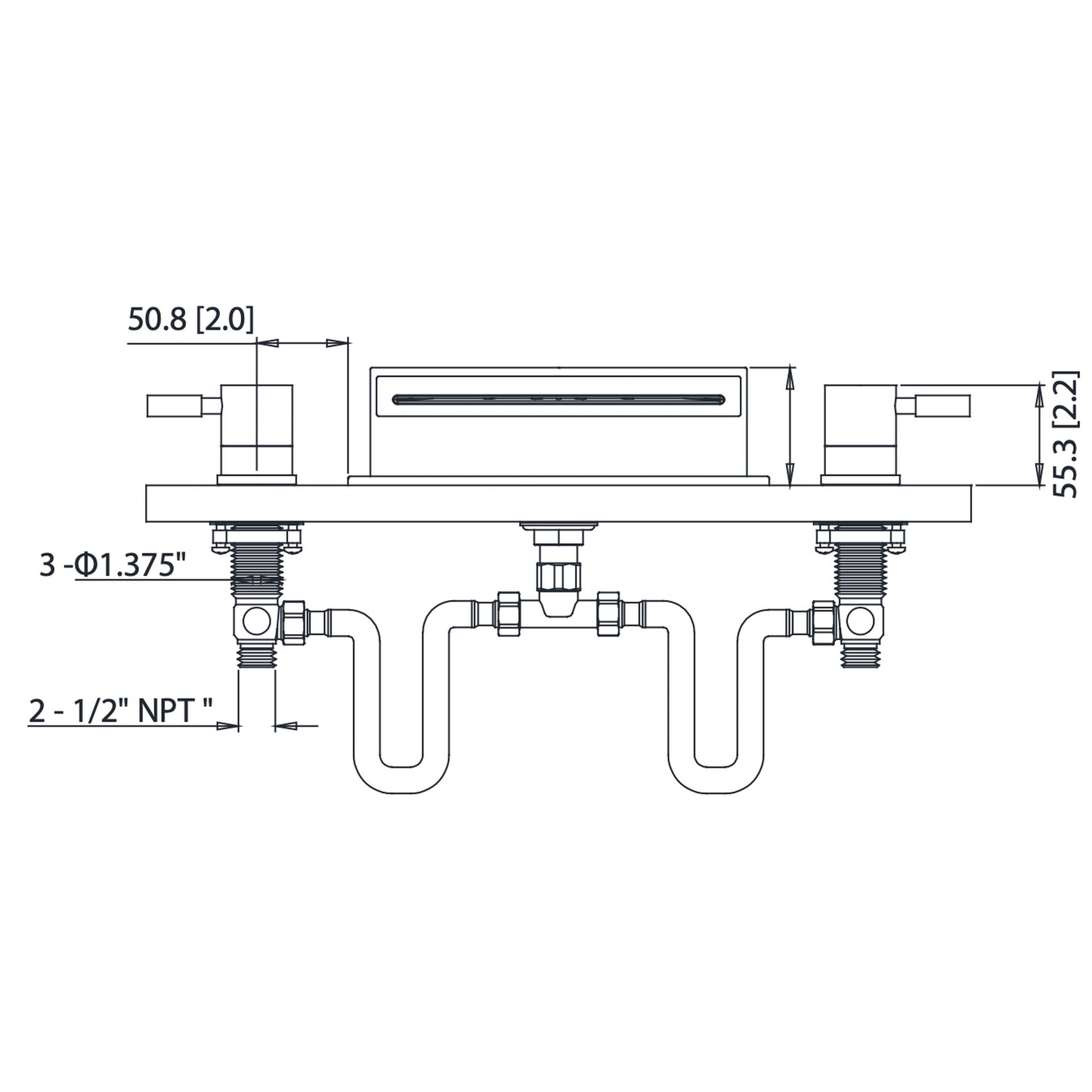 Isenberg Serie 100 18" Three-Hole Chrome Deck-Mounted Cascade / Sheet Flow Waterfall Roman Bathtub Faucet With Valve Set