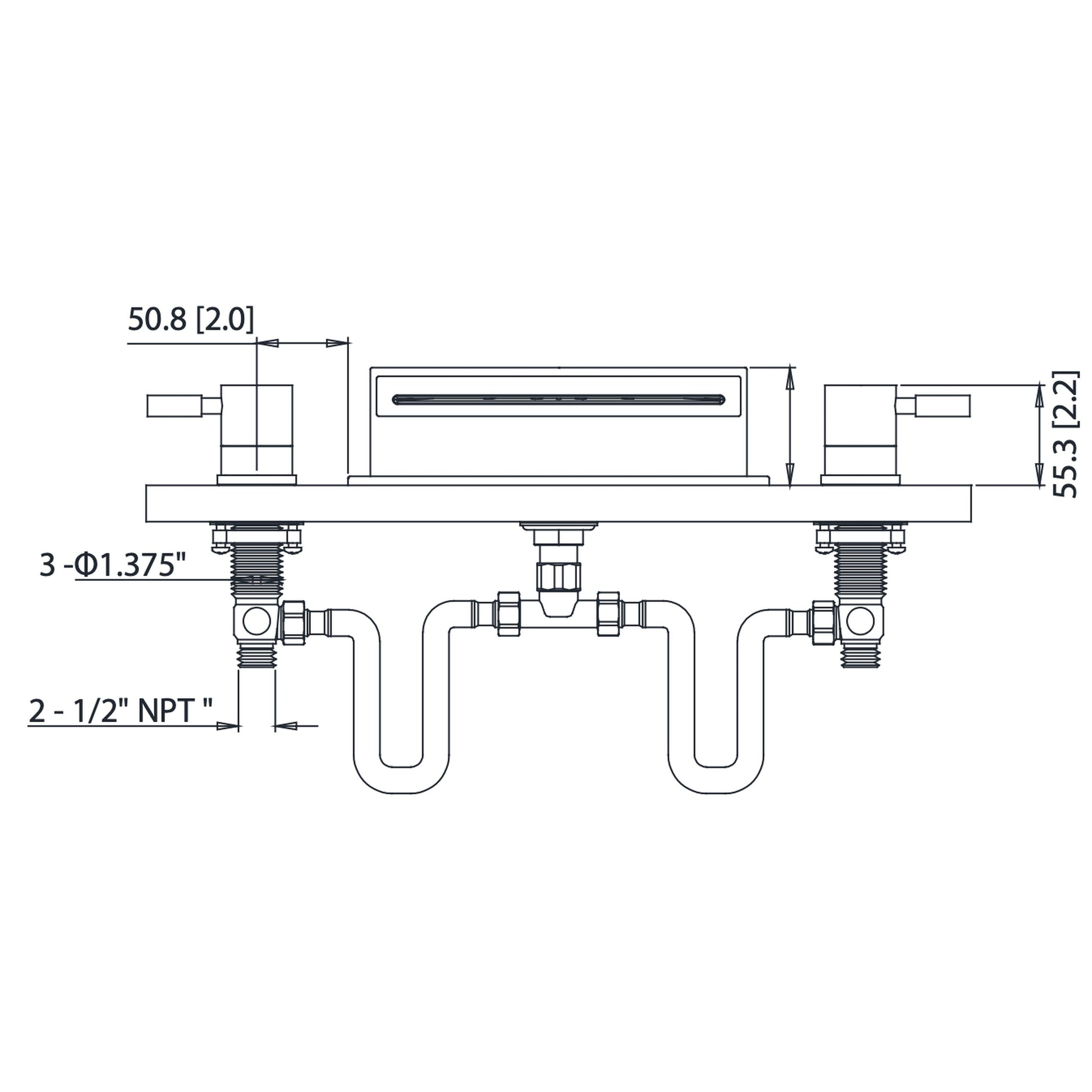 Isenberg Serie 100 18" Three-Hole Chrome Deck-Mounted Cascade / Sheet Flow Waterfall Roman Bathtub Faucet With Valve Set