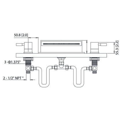 Isenberg Serie 100 18" Three-Hole Chrome Deck-Mounted Cascade / Sheet Flow Waterfall Roman Bathtub Faucet With Valve Set