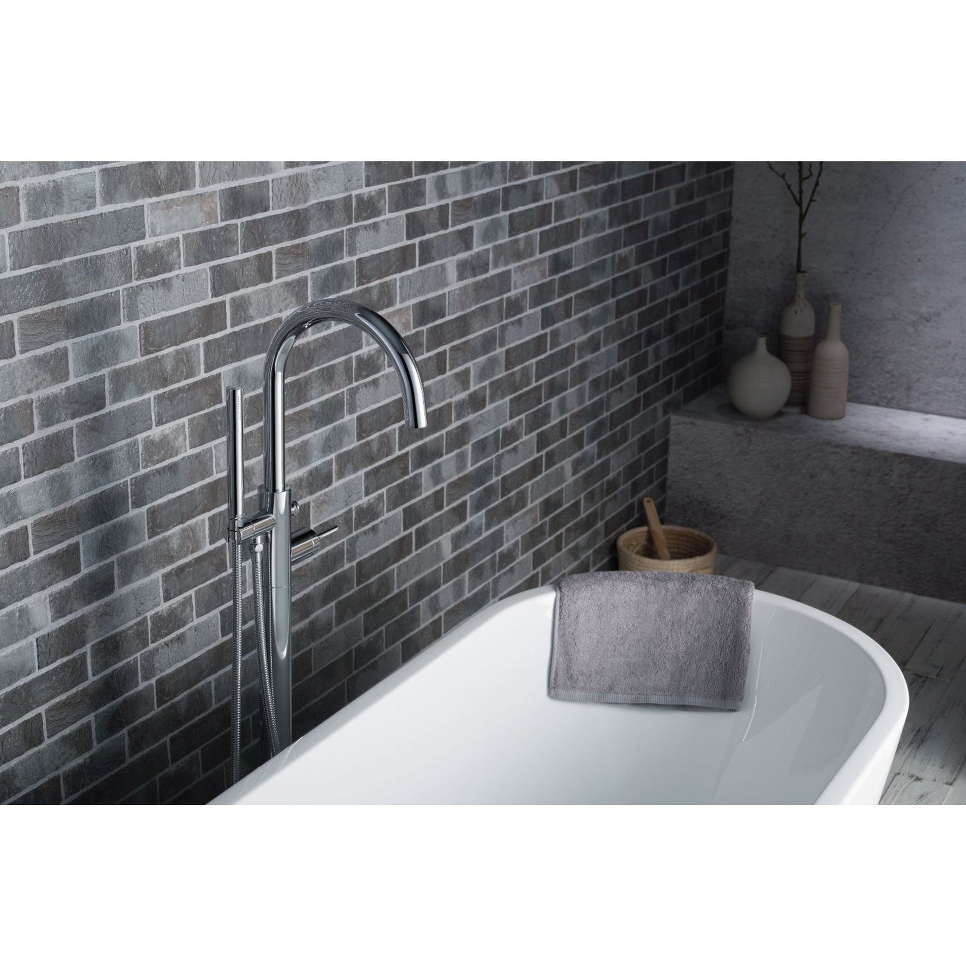 Isenberg Serie 100 45" Matte Black Freestanding Floor-Mounted Swivel Bathtub Filler With Integrated Diverter and Hand-Held Shower With Back Flow Prevention Valve