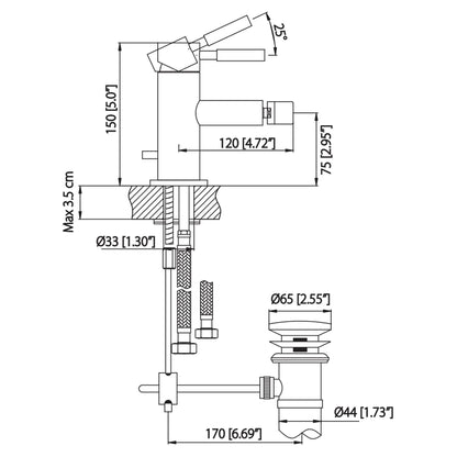 Isenberg Serie 100 5" Single-Hole Brushed Nickel PVD Solid Brass Bidet Faucet With Drain