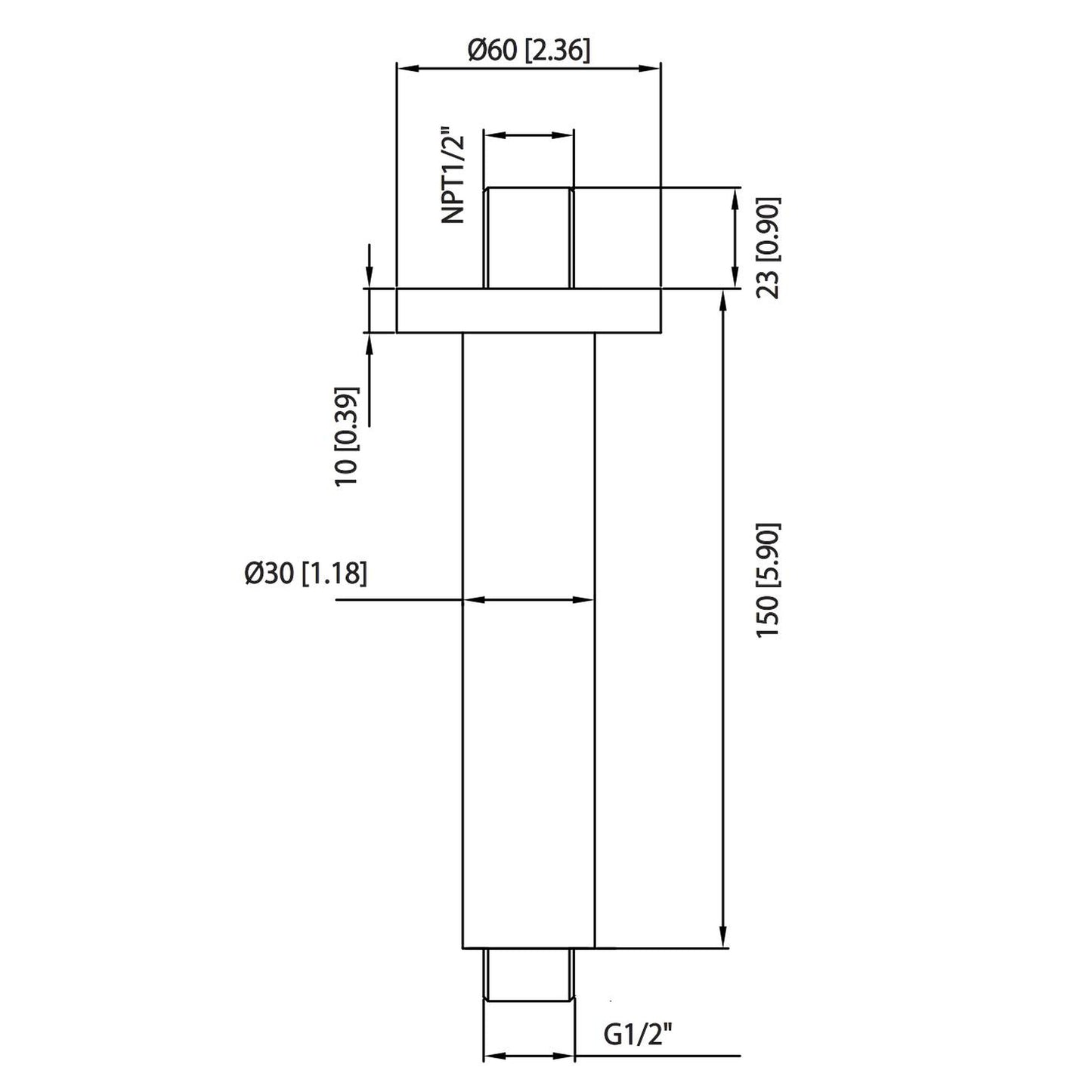 Isenberg Serie 100 6" Brushed Nickel PVD Solid Brass Ceiling-Mounted Shower Arm With Adjustable Sliding Flange