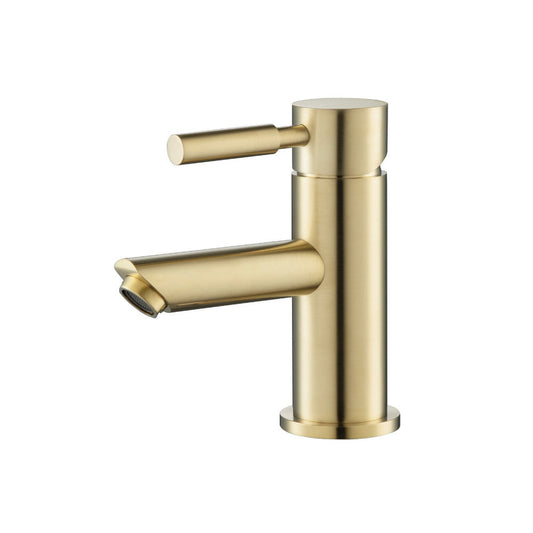 Isenberg Serie 100 6" Single-Hole Satin Brass PVD Deck-Mounted Bathroom Sink Faucet With Pop-Up Drain