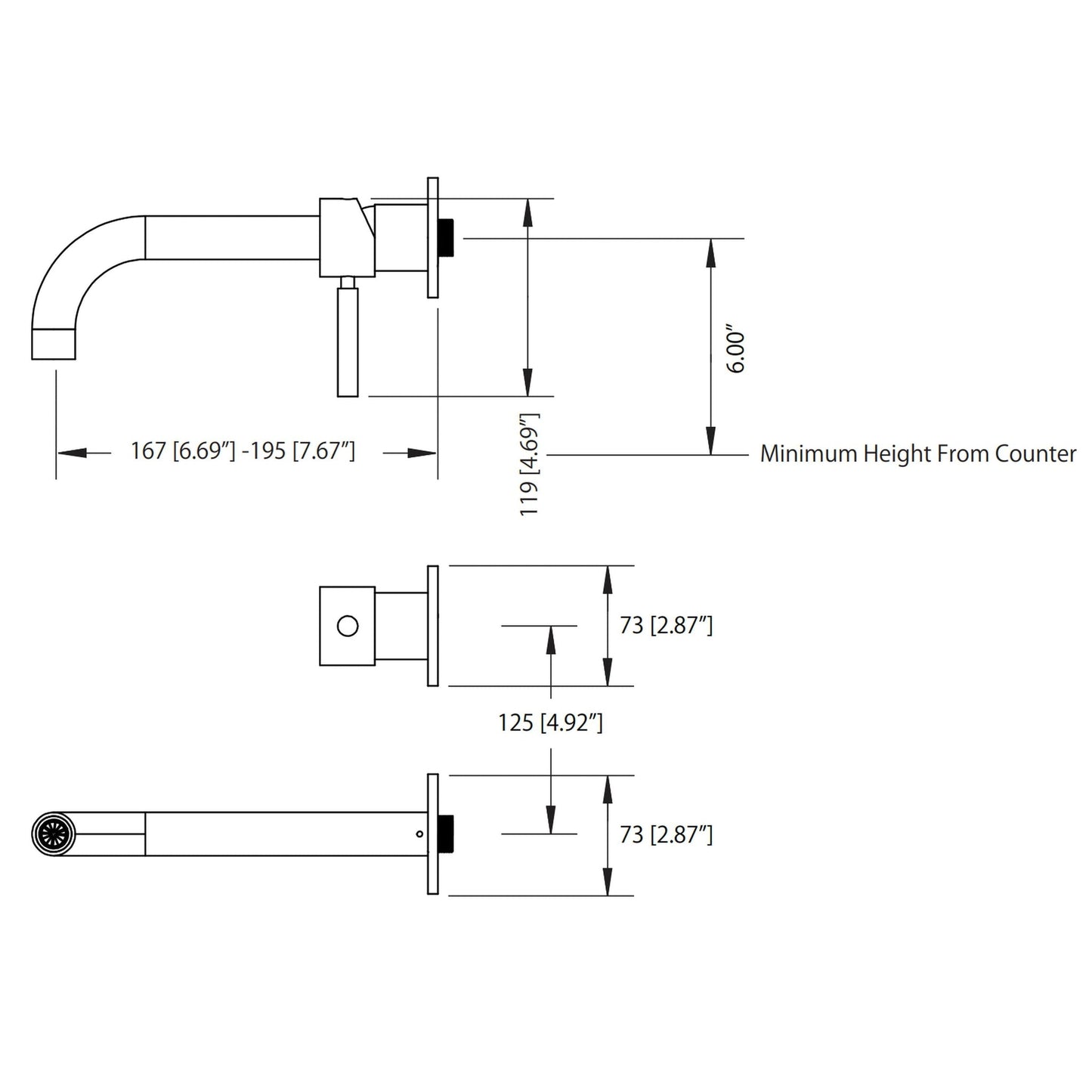 Isenberg Serie 100 6" Two-Hole Matte Black Wall-Mounted Bathroom Sink Faucet With Rough-In Valve