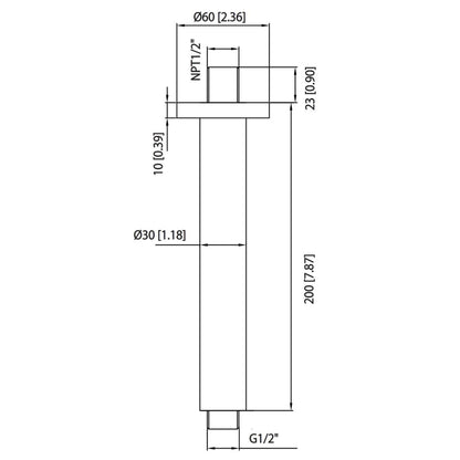 Isenberg Serie 100 8" Brushed Nickel PVD Solid Brass Ceiling-Mounted Shower Arm With Adjustable Sliding Flange