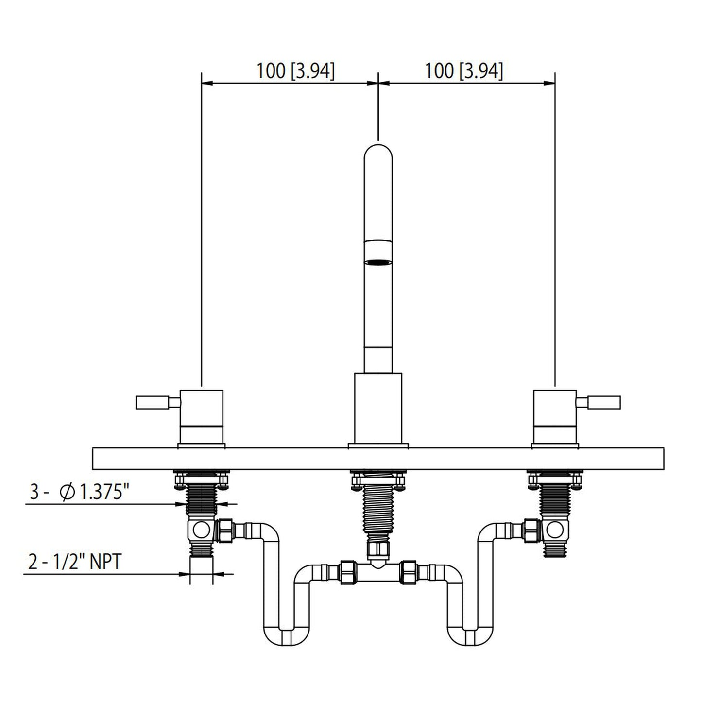 Isenberg Serie 100 8" Three-Hole Brushed Nickel PVD Solid Brass Deck-Mounted Roman Bathtub Faucet