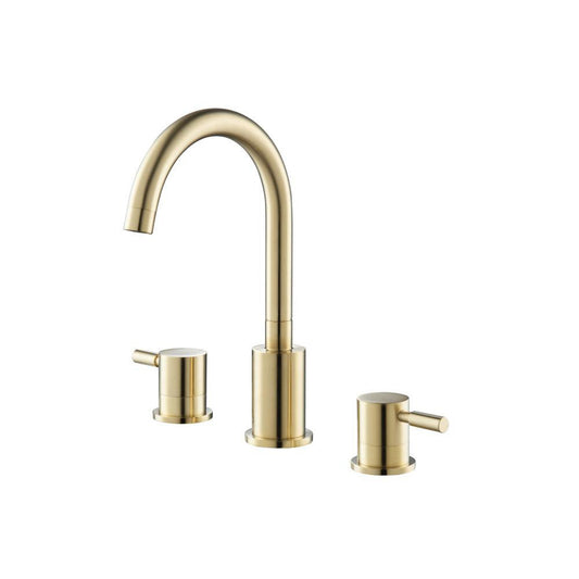 Isenberg Serie 100 8" Three-Hole Satin Brass PVD Solid Brass Deck-Mounted Widespread Bathroom Sink Faucet With Overflow Pop-Up Drain