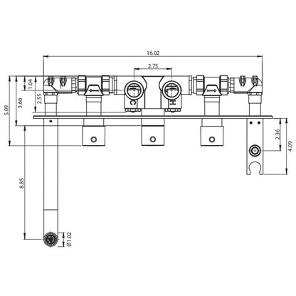 Isenberg Serie 145 16" Chrome Three-Handle 2-Volume Control Trim Set With Hand Shower