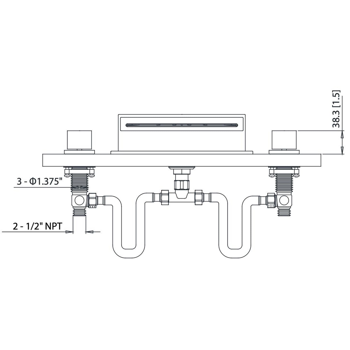 Isenberg Serie 160 13" Three-Hole Chrome Deck-Mounted Cascade / Sheet Flow Waterfall Roman Bathtub Faucet With Valve Set