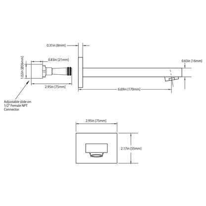 Isenberg Serie 160 7" Single-Hole Matte Black Solid Brass Wall-Mounted Non-Diverting Bathtub Spout