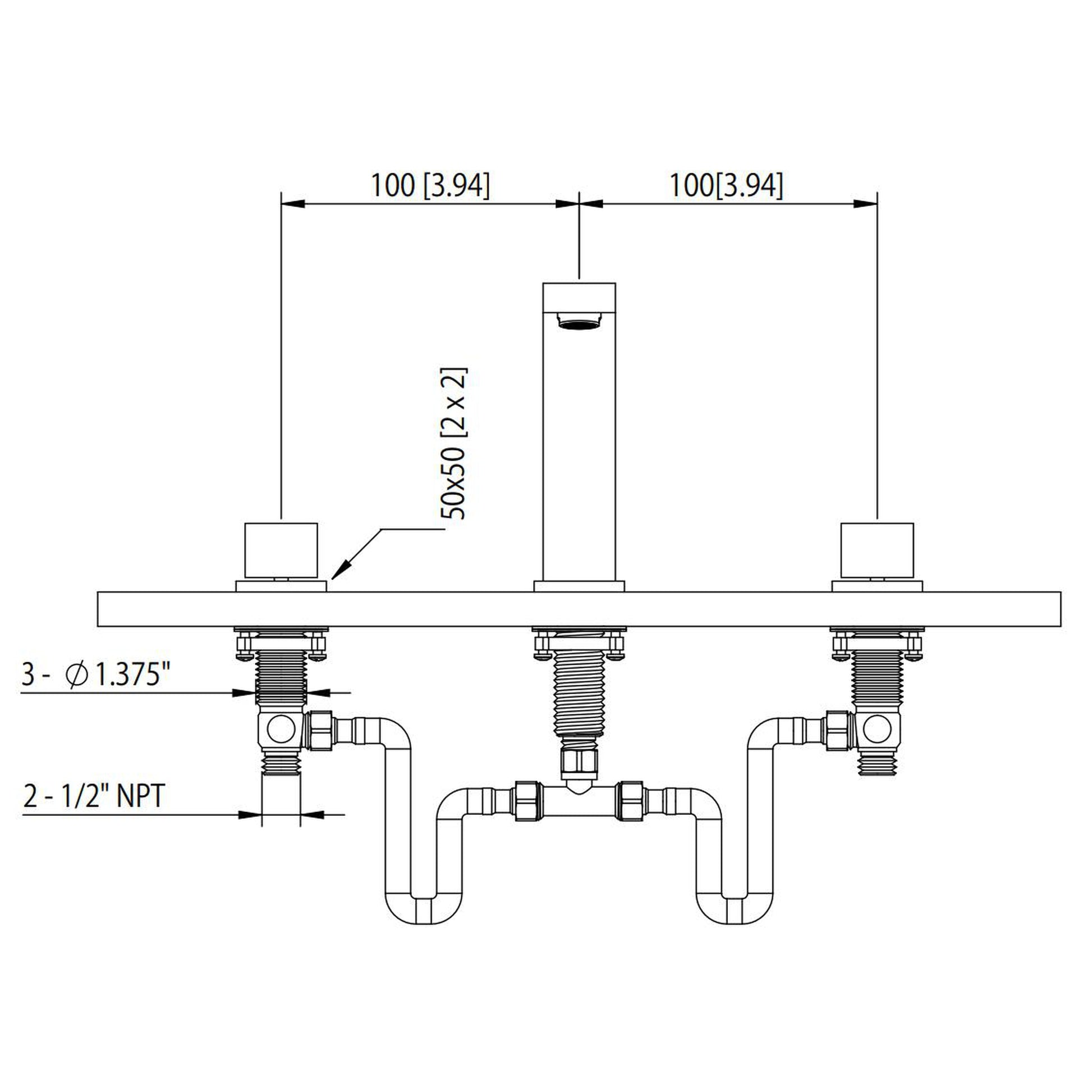 Isenberg Serie 160 8" Three-Hole Matte Black Solid Brass Deck-Mounted Roman Bathtub Faucet