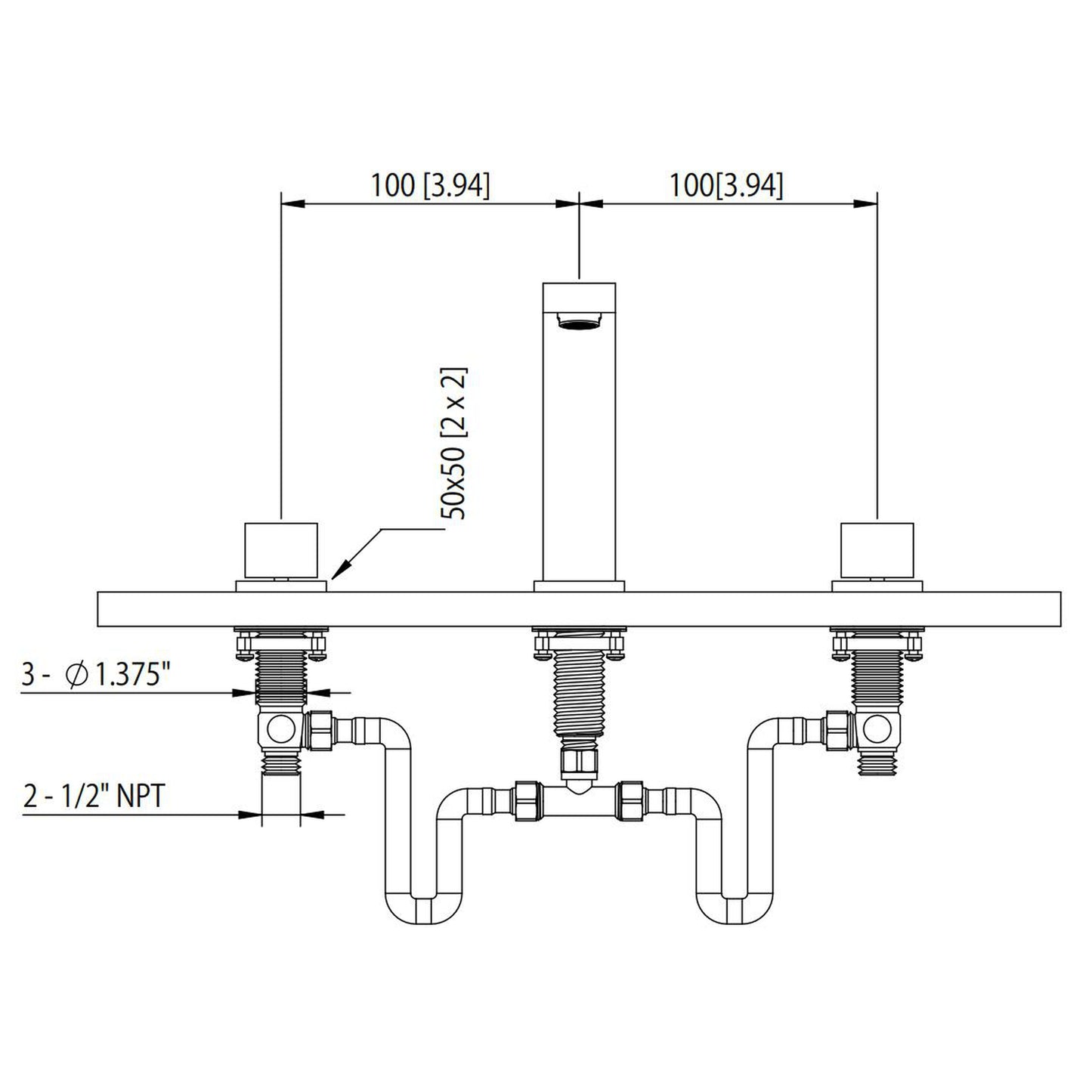 Isenberg Serie 160 8" Three-Hole Polished Nickel PVD Solid Brass Deck-Mounted Roman Bathtub Faucet