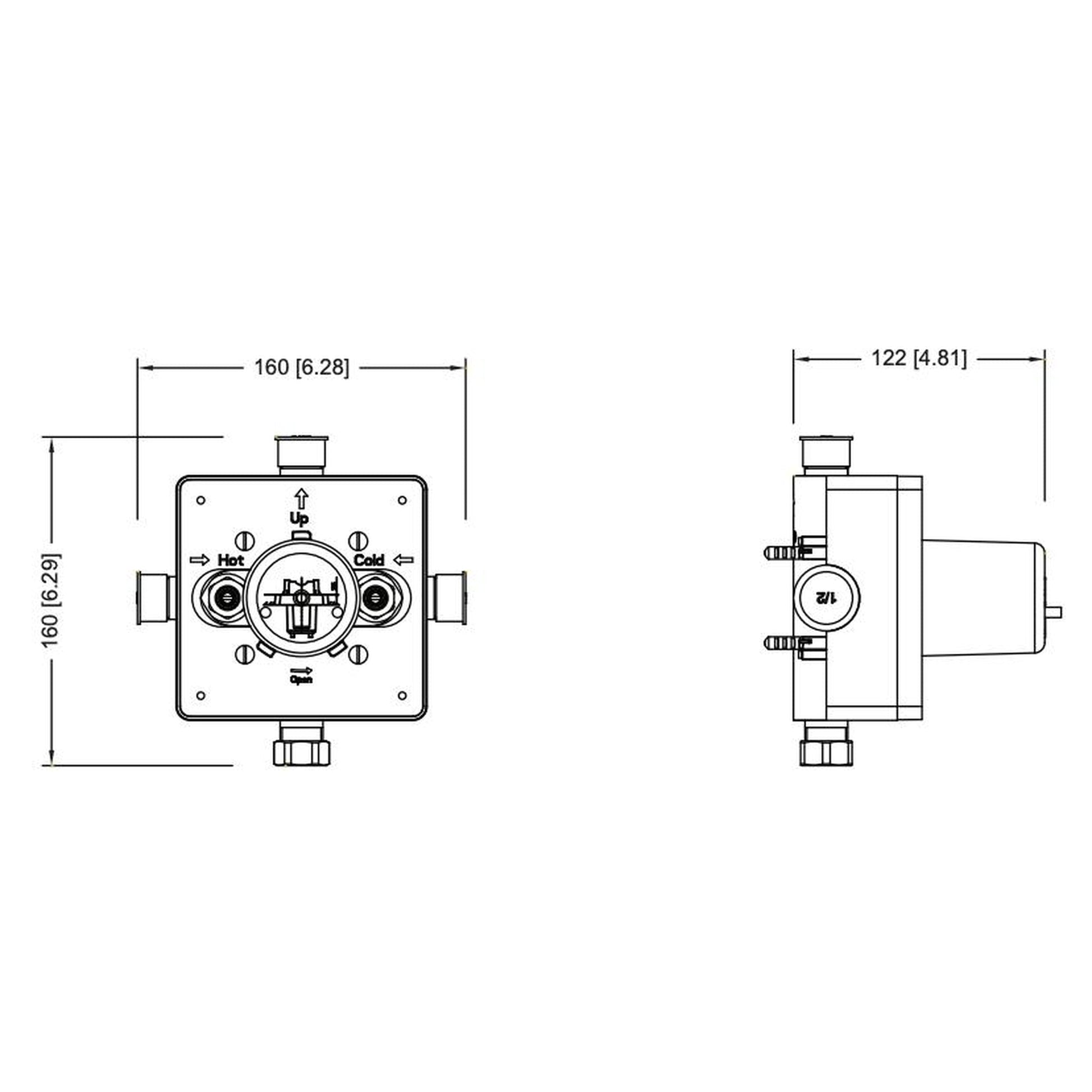 Isenberg Serie 160 Single Output Chrome Wall-Mounted Shower Set With 6" Solid Brass Rainhead Shower Head, Single Handle Shower Trim and 1-Output Single Control Pressure Balance Valve